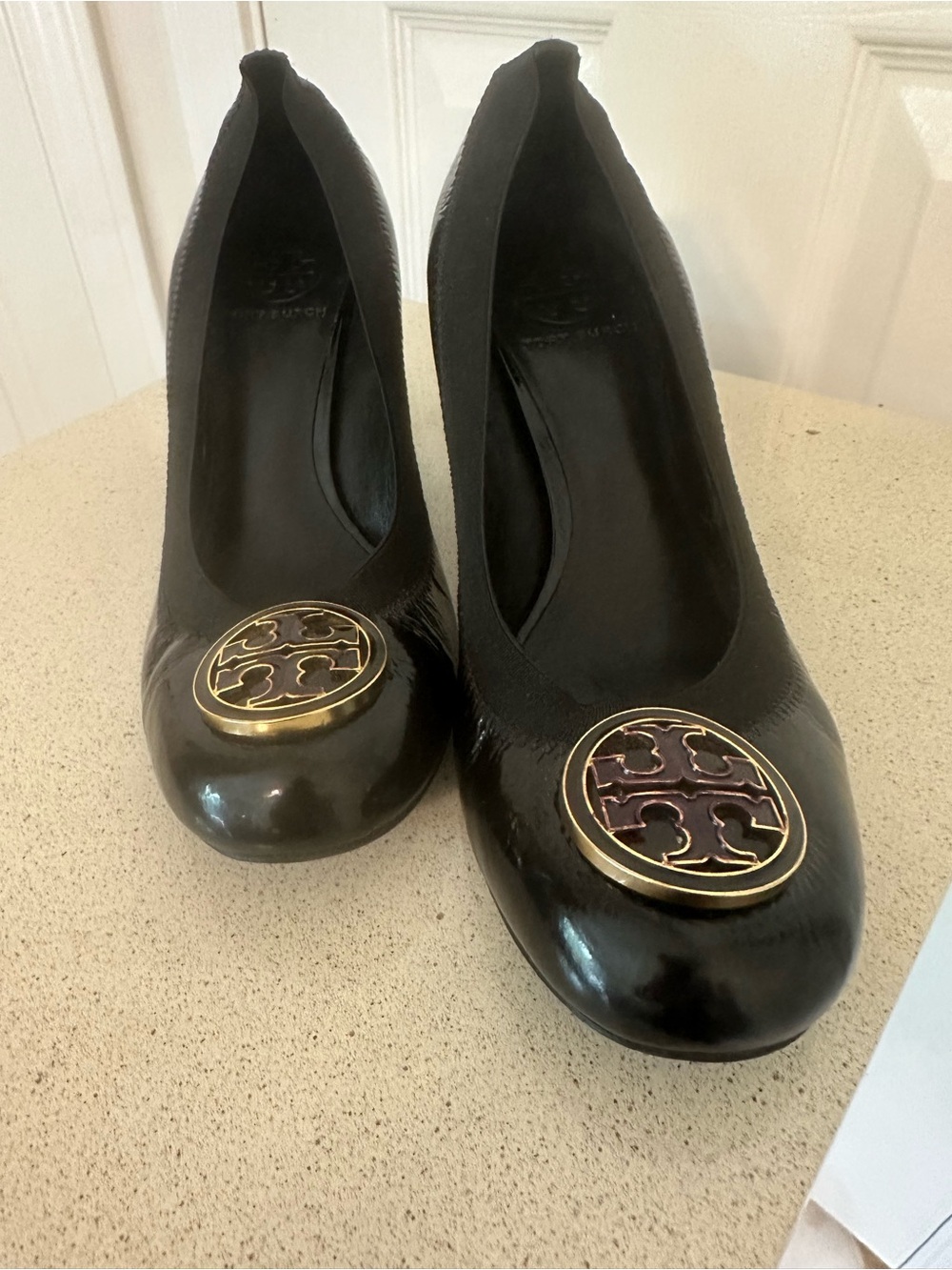 Tory Burch Black Patent-Style Logo Pumps